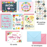 Mothers Day Cards 12 Pack Floral Happy Mother’S Day Blank Note Greeting Card With Envelopes