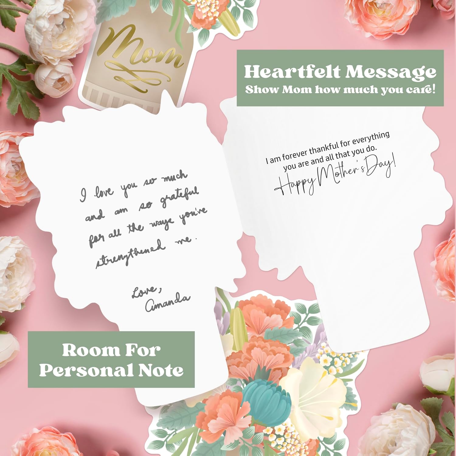 Happy Mothers Day Card From Daughter, Husband, Grandmother, Son, 5 X 7 Inches, Floral Bouquet