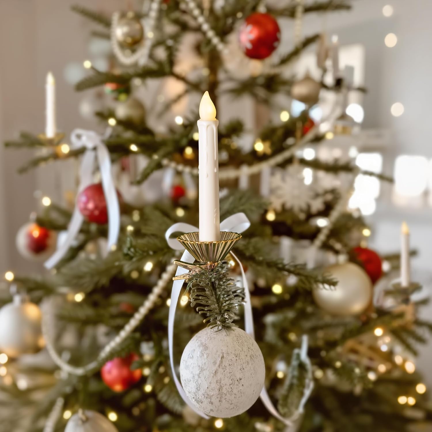 Store 12Pcs White Led Candles Clips And Stakes 6-Inch With Timer Remote Control For Christmas Tree Wreath Table Centerpieces Candle