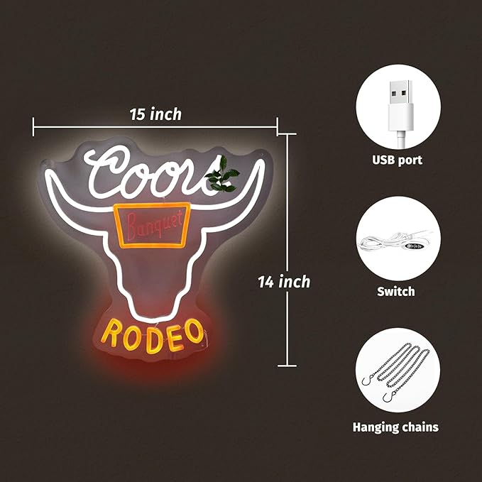 Cowboy Neon Sign Western Cow Skull LED Wall Light USB Powered 9 Brightness Levels Bar Club Decor