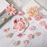 50 Pcs Fake Flower Heads, Mini Pink Artificial Flowers Heads, Bulk Silk Faux Flower, Faux Dahlia Peony Daisy Rose Hydrangea For Craft Garland Wedding Party Diy Home Decoration, 4-12 Cm, Pink