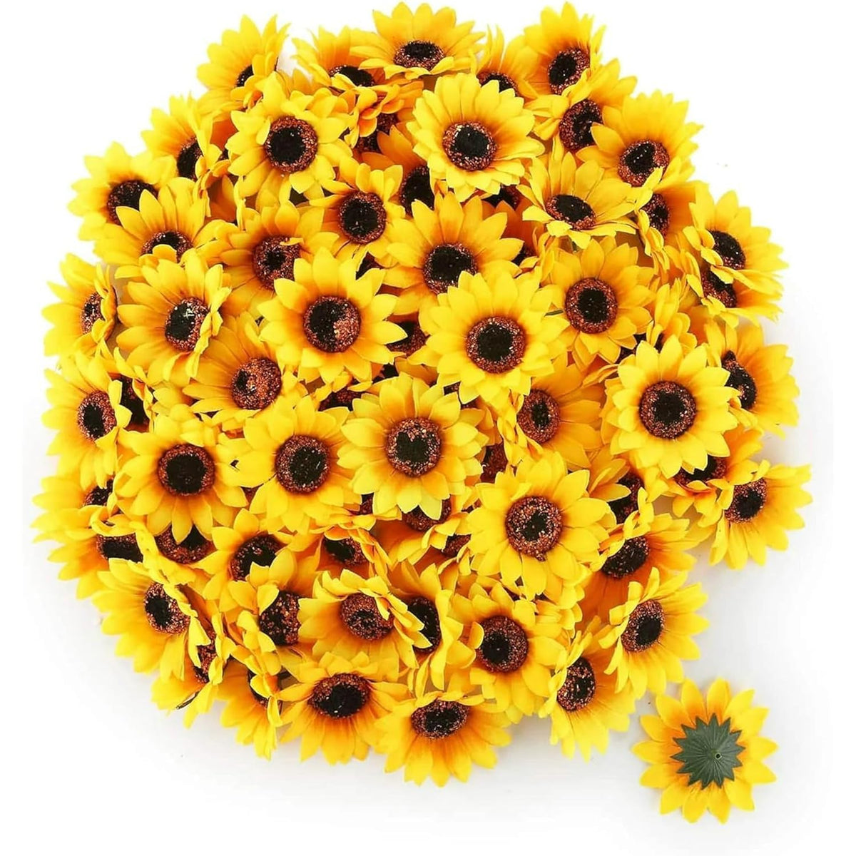 100 Pieces Mini Artificial Sunflower Heads, Yellow Fabric Flowers, Wedding Wreath Craft Decor, Artificial Plants And Flowers, Realistic Faux Flower, For Planter Porch Patio Yard Balcony