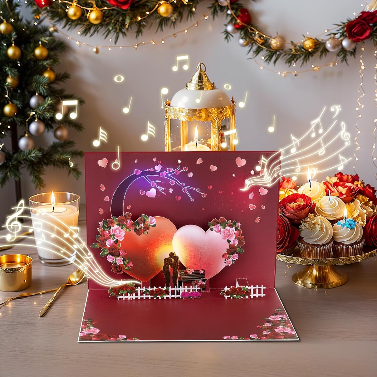 Valentine'S Day Card With Light & Music, Romantic Pop Up Greeting Card, Anniversary, With Envelope.