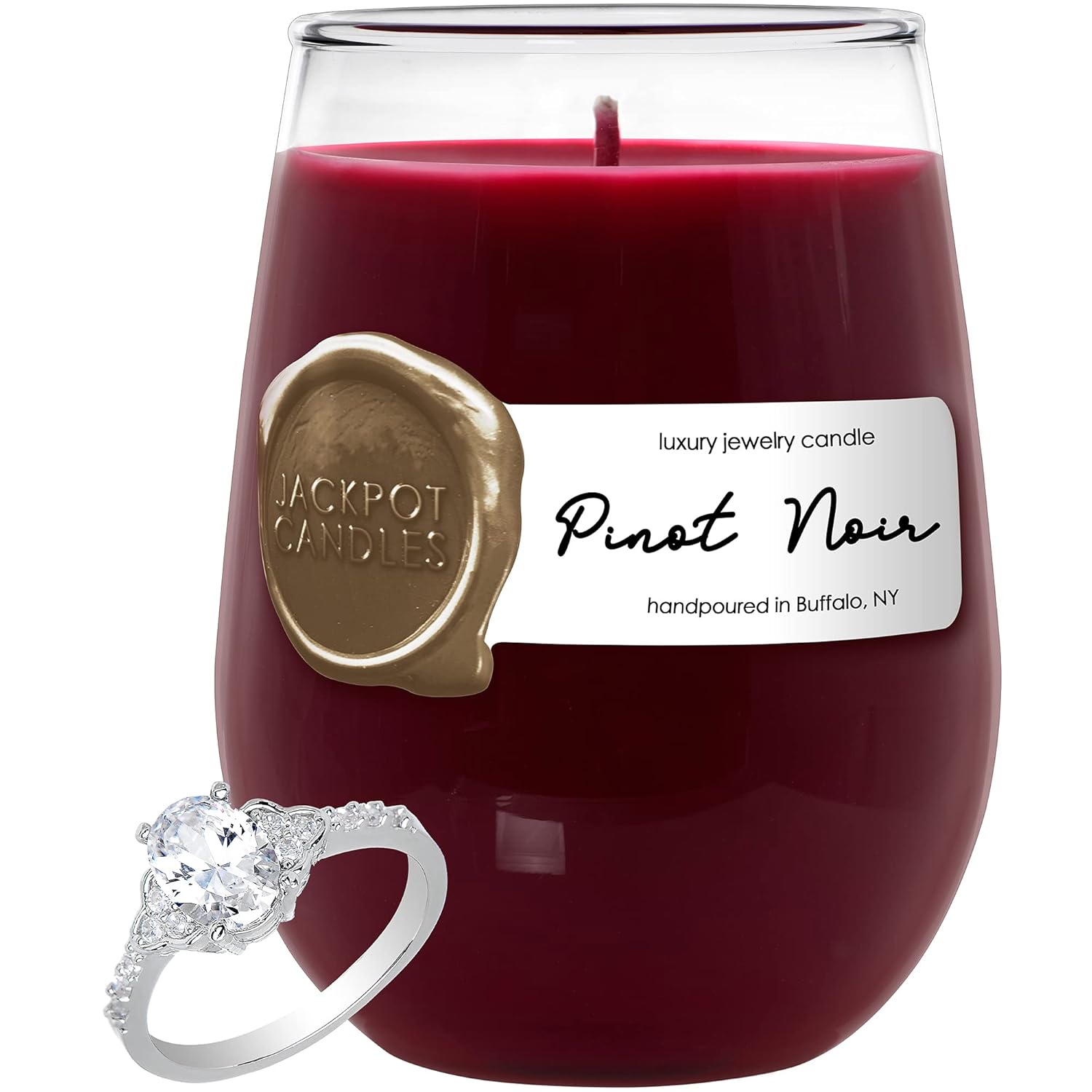 Pinot Noir Wine Glass Candle With Ring Inside (Surprise Jewelry Valued At 15 To 5,000 Dollars) Ring Size 6