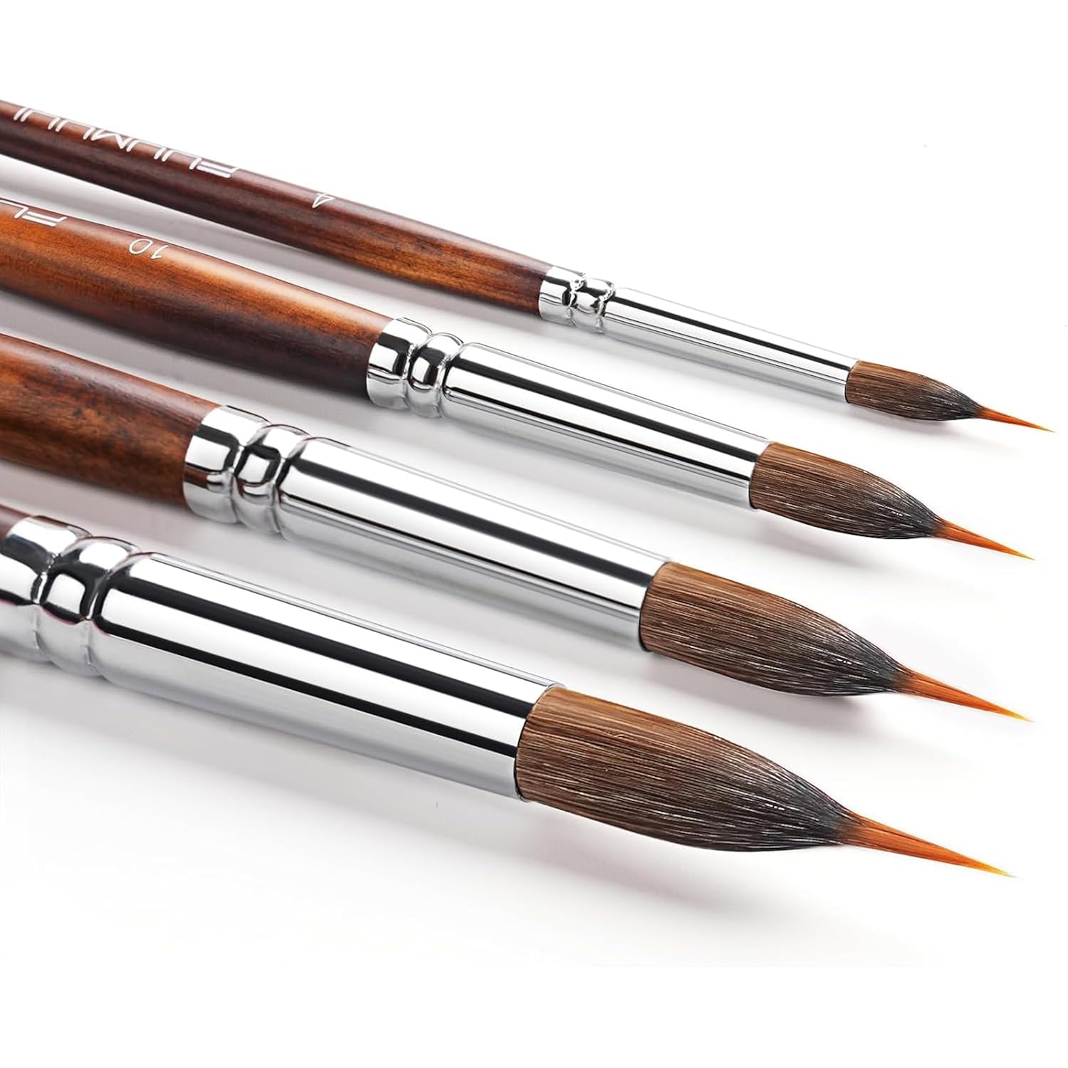 Watercolor Brushes Professional, 4Pcs Extended Needle Point Brushes Synthetic Extra Long Pinhead Brush With Sable Body For Fine Detailing - Watercolor Acrylic Gouache Inks Painting