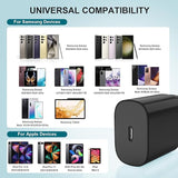 2 Pack 25W USB C Fast Wall Charger with 10FT USB C Cable for Samsung Galaxy S26 S25 S24 iPad