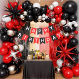 Red And Black Birthday Party Decorations, Red Black White Metallic Silver Foil Balloons Banner Fringe Curtains For 16Th 18Th 21St 24Th 32Th 40Th 50Th 60Th Birthday Decorations For Men