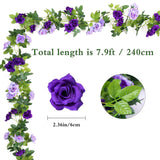 3Pack Artificial Rose Flower Garland, 23.7Ft Fake Vines Silk Flowers Hanging Rose Ivy For Wedding Arch Decorations Room Party Home Garden Hotel Office Wall Decor (Purple)