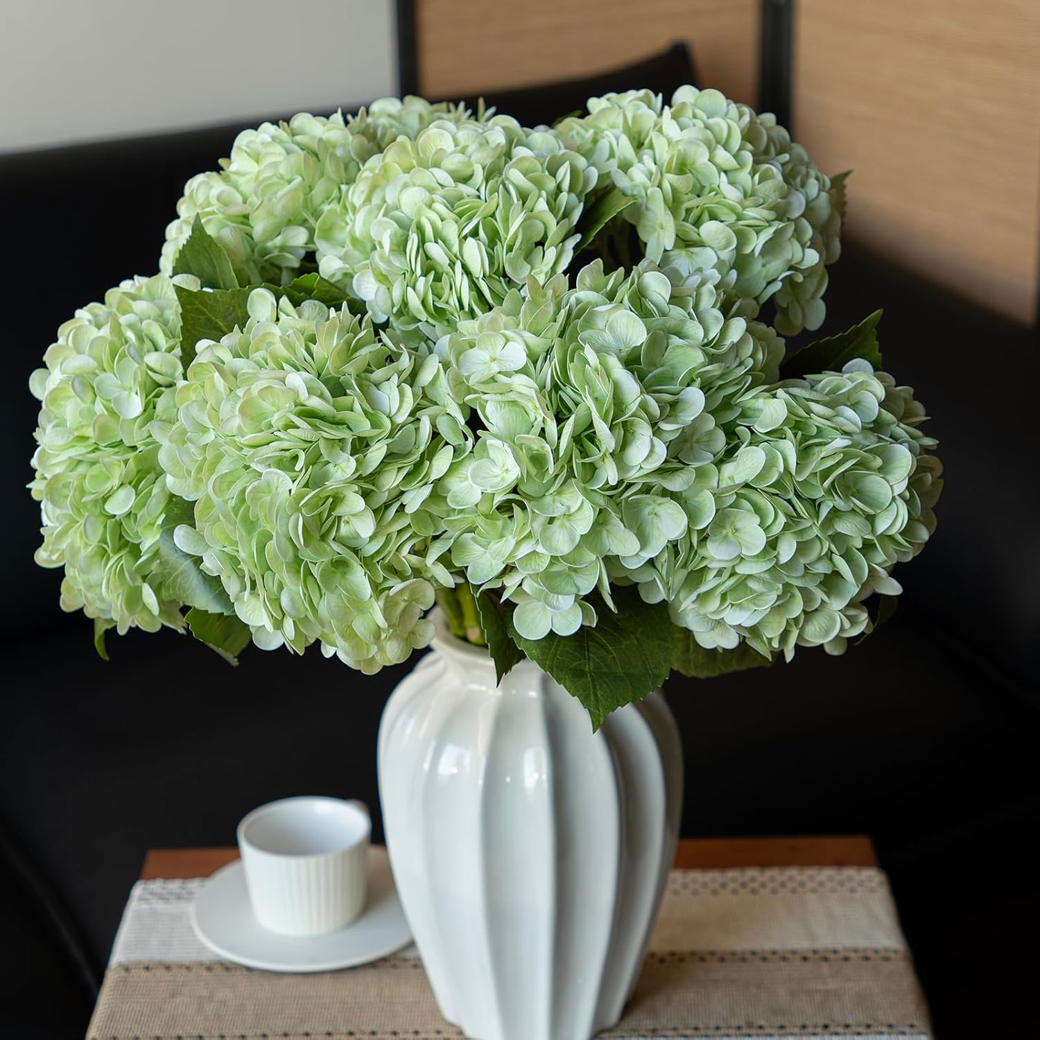 3Pcs 22 Inch Lifelike Artificial Hydrangea Large Real Touch Flowers Artificial Flowers Dry Flowers Outdoor Wedding Christmas Office Family Party Living Room Table Decoration (Light Green)
