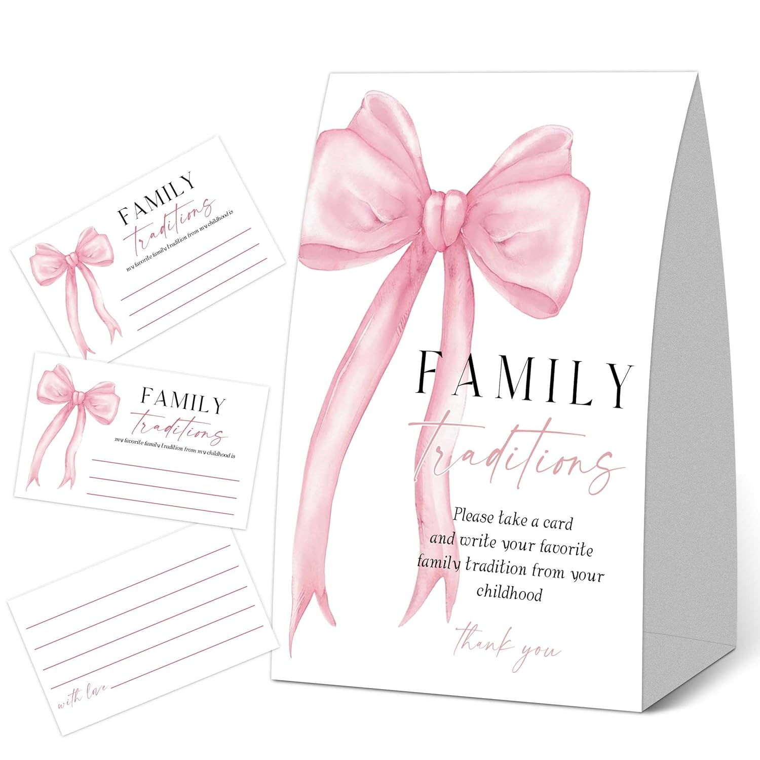 Family Tradition Cards For Baby Shower Games, Pink Bow Theme Baby Shower Game, 1 Standing Sign And 50 Advice Cards, Gender Reveal Party Supplies, Newborn Announcement Party Decorations