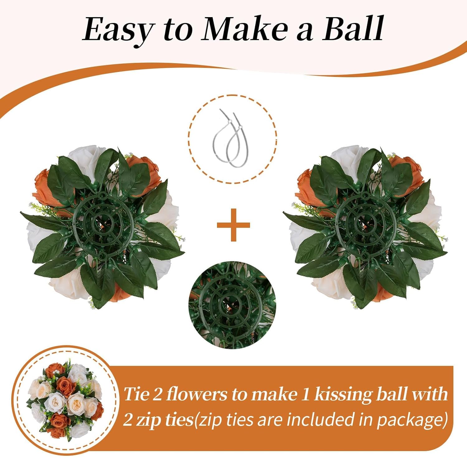 Flower Balls For Centerpieces Decoration: 2 Pcs Terracotta Artificial Rose Kissing Balls For Table - Fall Fake Silk Floral Bouquet With Base Arrangements For Home Party Room Diy Decor