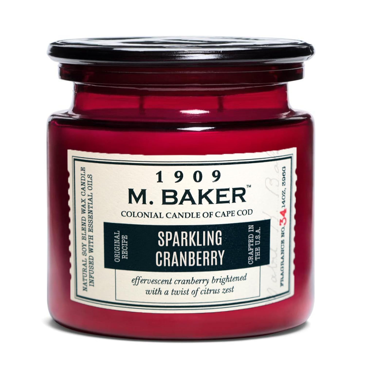 Colonial Candle Sparkling Cranberry Scented Candle, 2-Wick Natural Soy Blend Wax Candle Infused with Essential Oils, 14 oz Apothecary Glass Jar Candle - Made in The USA