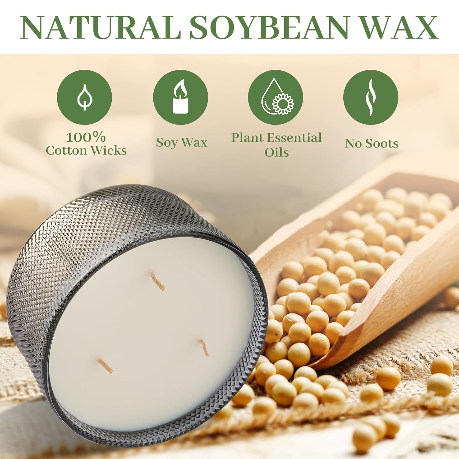 Sandalwood Scented Candle Gift For Women - 10.58 Oz 3 Wicks Natural Soy Wax Large Candle, 50-Hour Burn Time Aromatherapy Candle For Home & Relaxation