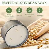Sandalwood Scented Candle Gift For Women - 10.58 Oz 3 Wicks Natural Soy Wax Large Candle, 50-Hour Burn Time Aromatherapy Candle For Home & Relaxation