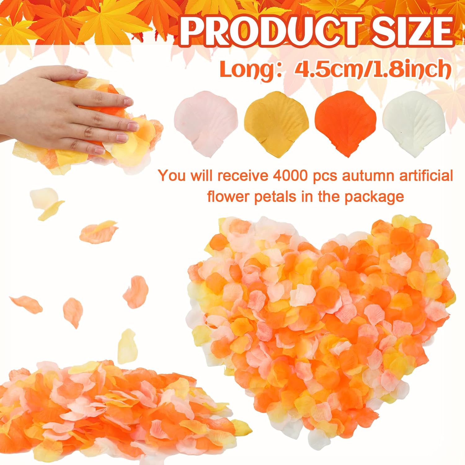 4000Pcs Fall Thanksgiving Artificial Floral Petals Orange Pink Yellow Ivory Scatter Fabric Flowers For Autumn Bridal Shower Romantic Night Wedding Aisle Table Centerpieces Decoration