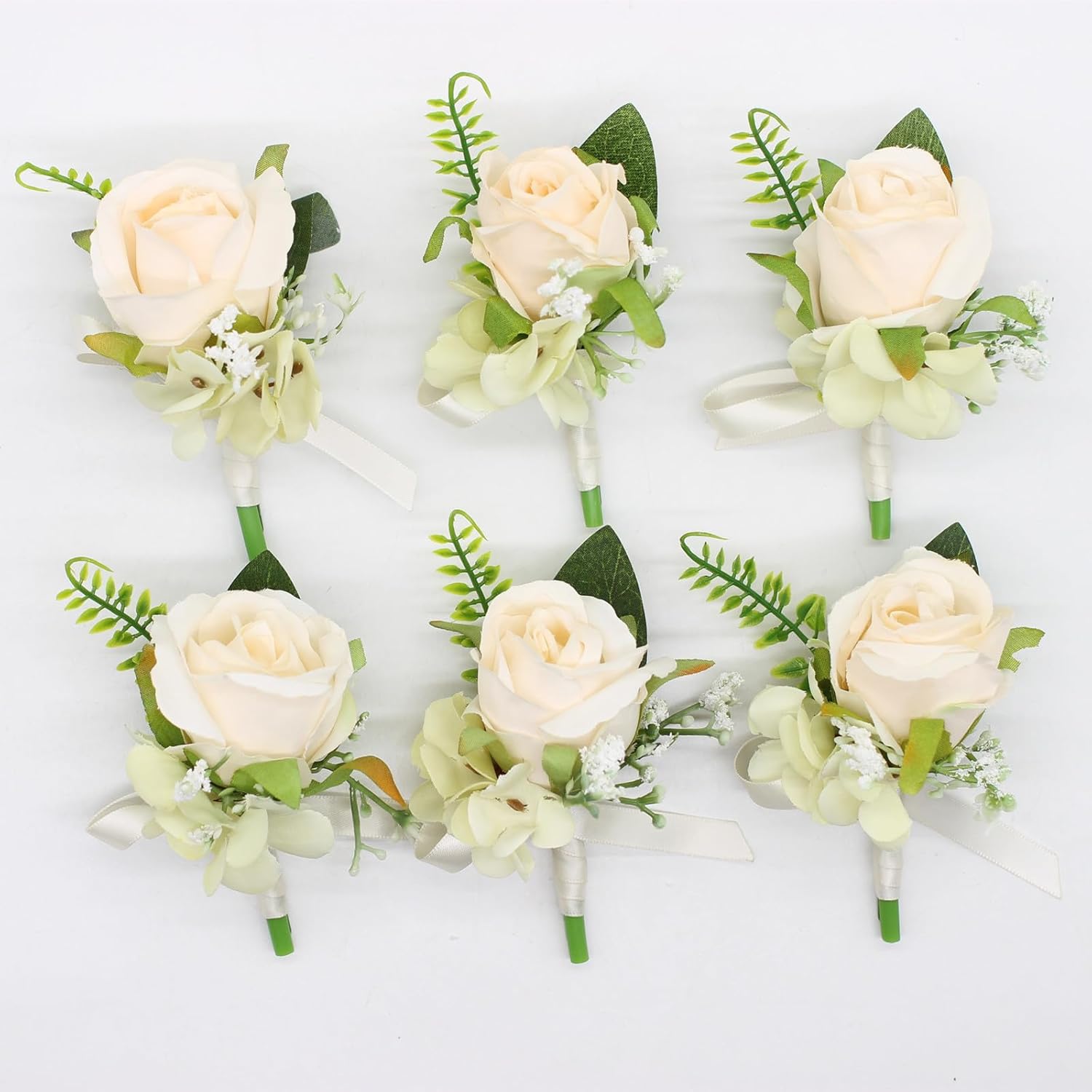 Set Of 6 Champagne Rose Boutonniere For Men Wedding, Groom And Best Man Boutonnieres With Artificial Flower For Wedding Prom Party Suit Decor (Champagne)