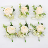 Set Of 6 Champagne Rose Boutonniere For Men Wedding, Groom And Best Man Boutonnieres With Artificial Flower For Wedding Prom Party Suit Decor (Champagne)