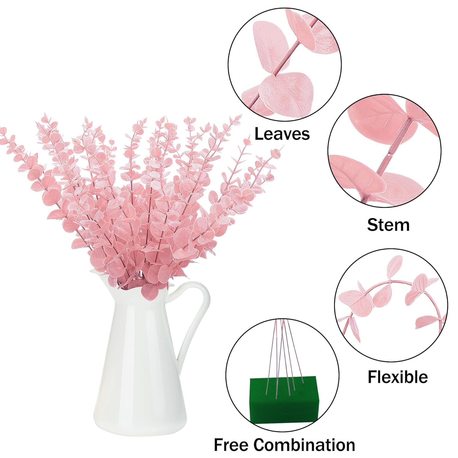 36 Pcs Pink Eucalyptus Stems Artificial Leaves Faux Eucalyptus Stems Branches 15 Inch For Wedding Bouquet Home Deco