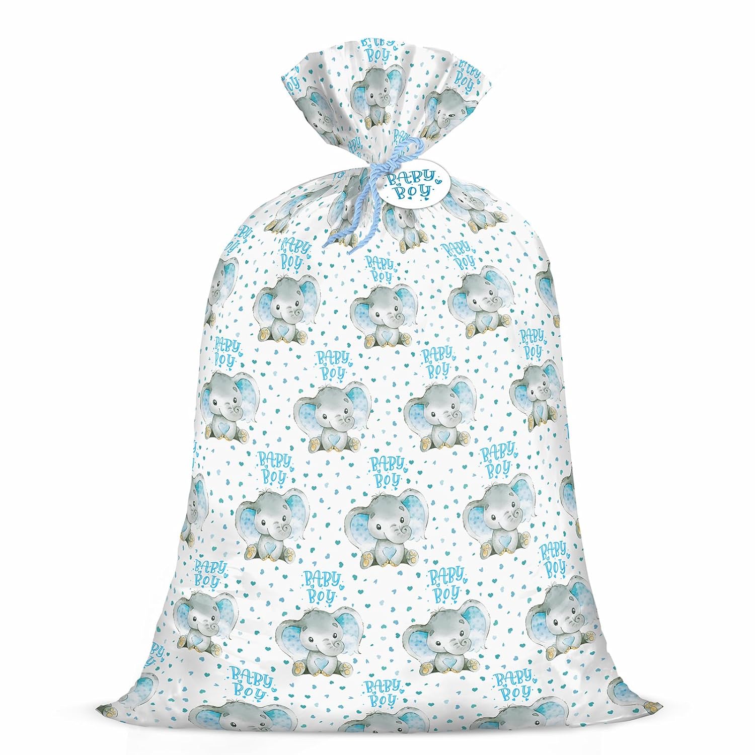 56" Large Baby Boy Plastic Gift Bag - Adorable Blue Elephant Jumbo Bike Bag Gift Wrap For Baby Shower, Kids Birthdays, Parties, Celebrating, Or Any Occasion - 56" H X 36" W