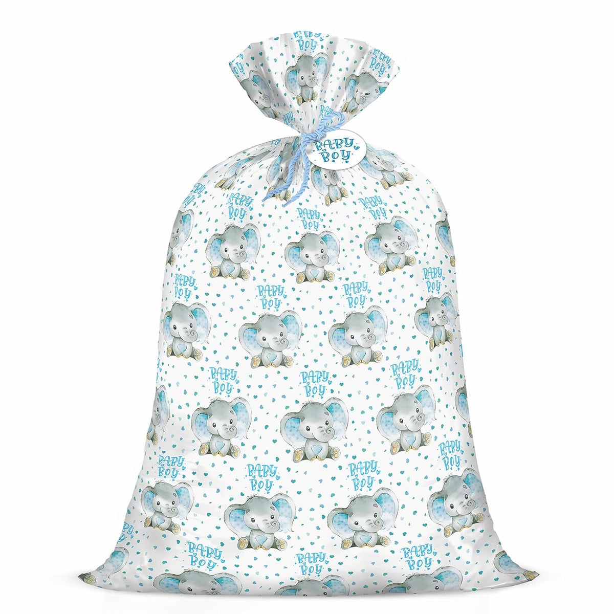 56" Large Baby Boy Plastic Gift Bag - Adorable Blue Elephant Jumbo Bike Bag Gift Wrap For Baby Shower, Kids Birthdays, Parties, Celebrating, Or Any Occasion - 56" H X 36" W
