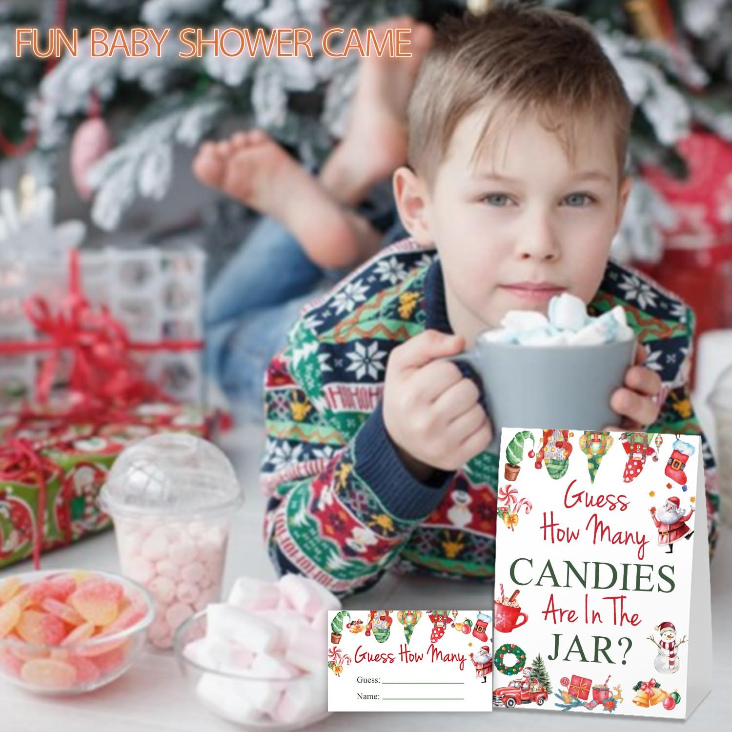 Christmas How Many Candy For Baby Shower Game, Christmas Party Decorations, Pack 1 Sign And 50 Game Cards, Christmas Baby Shower Games, Gender Neutral Party Supplies(Sdtgyx01)
