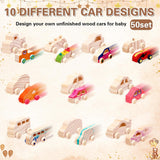 75 Pcs Baby Shower Wood Diy Car Set Includes 50 Unfinished Wooden Car Block To Paint 24 Makers 1 Game Sign For Decorate Gift Block Game 10 Style(Brown Bear)