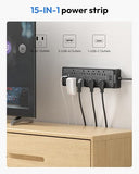 Heavy Duty Surge Protector Power Strip 12 Outlets 3 USB Ports 25FT Flat Plug Extension Cord 2100J