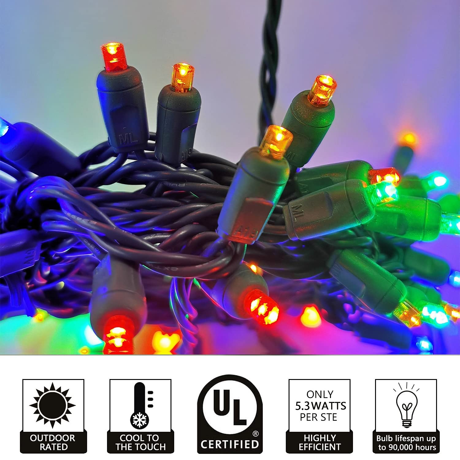 Christmas String Light 50 Multi-Colored 5Mm Led Mini Christmas Light, 120V Ul, Plug In Halloween Light Set 17Ft Green Wi