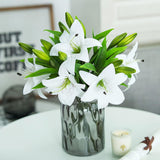 8 Pcs Artificial Tiger Lily Real Touch Easter Lily Fake Spring Flowers For Wedding Home Party Easter Decoration Plastic Cemetery Faux Flowers (White, 8)
