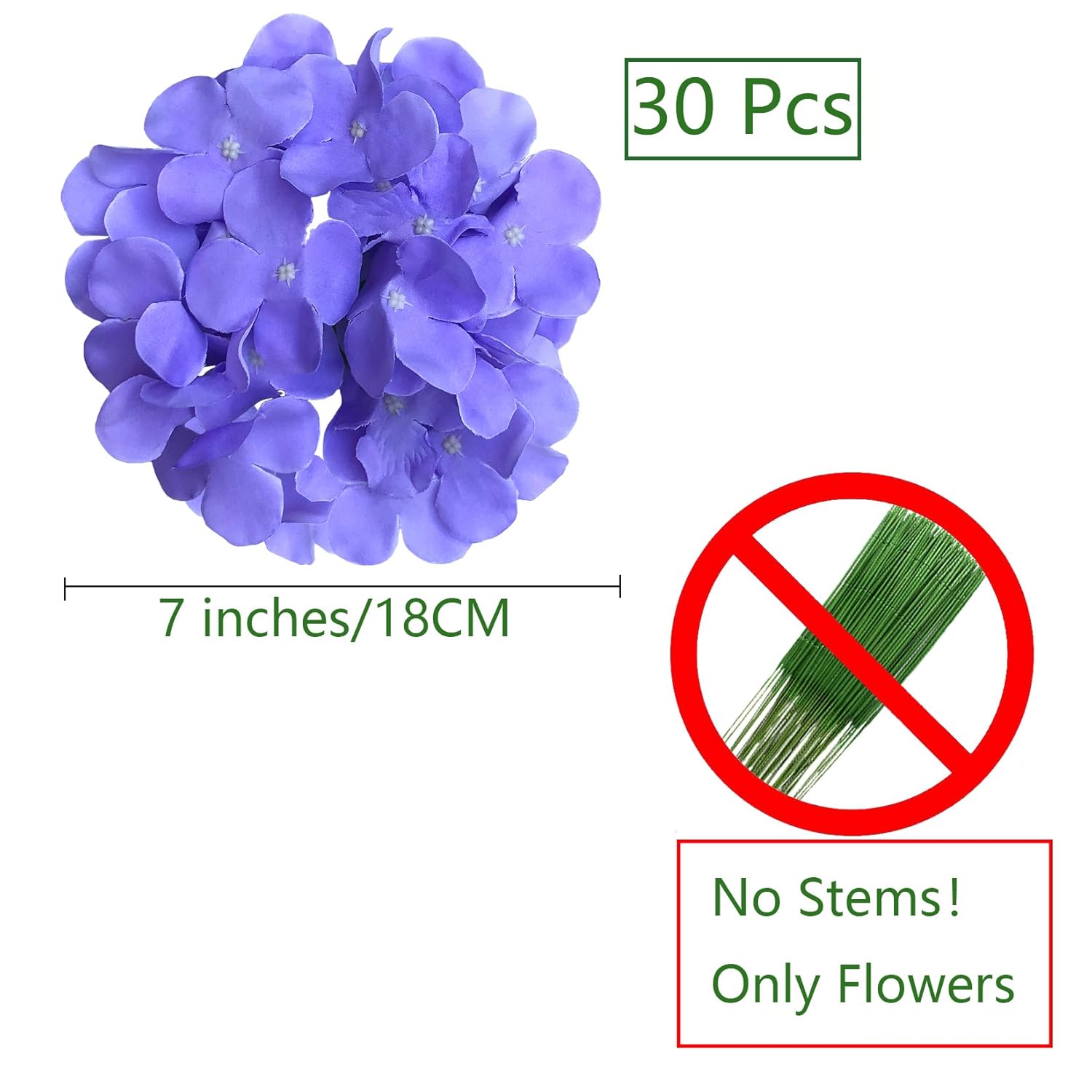 Silk Hydrangea Heads 30 Pcs Artificial Flowers Only Heads No Stems Fake Hydrangea Flowers For Home Wedding Decor No Stems (Light Purple)