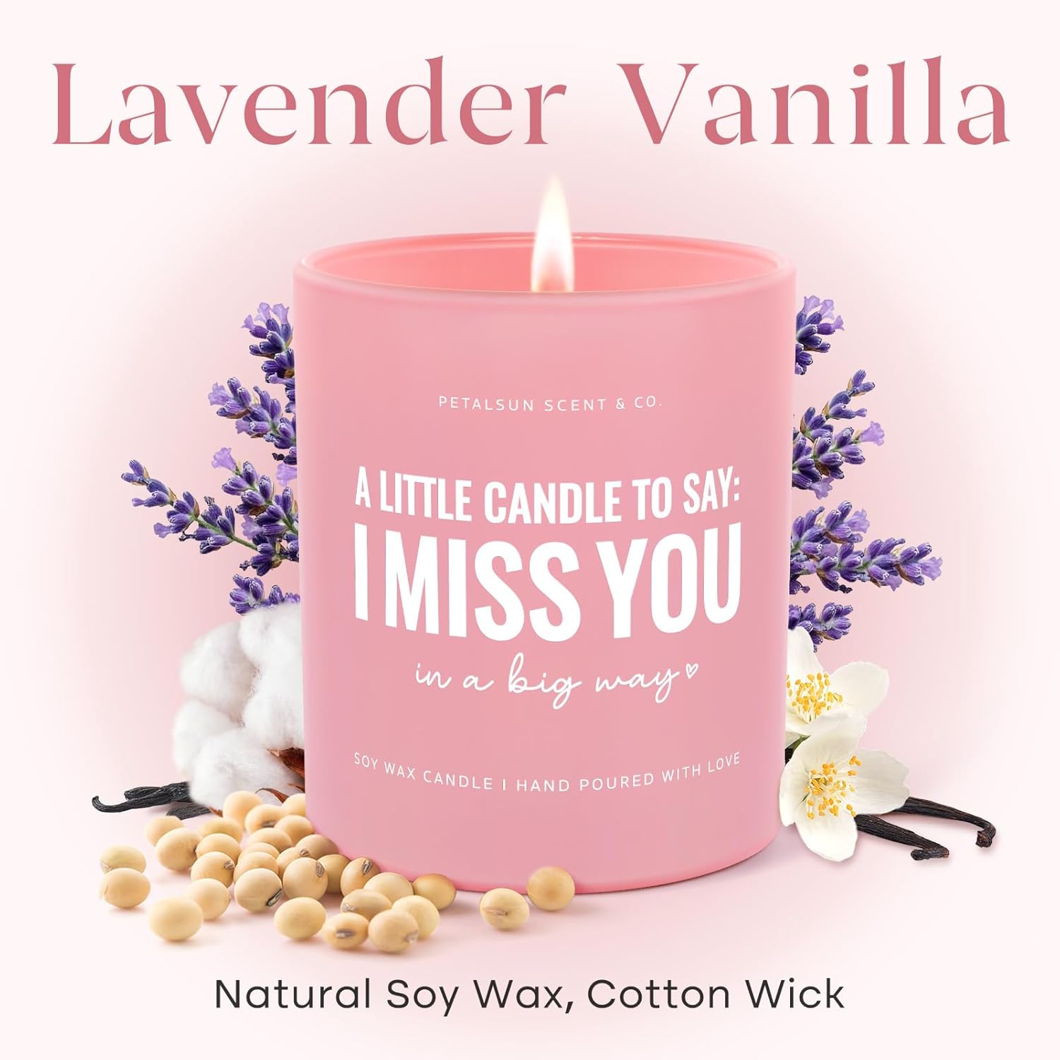 Valentines Day Gifts For Her Girlfriend, Long Distance Relationship Friendship Gifts- I Miss You Candle(10Oz)- Long Distance Gift For Women, Best Friend, Sister, Lavender Vanilla, Pink Jar