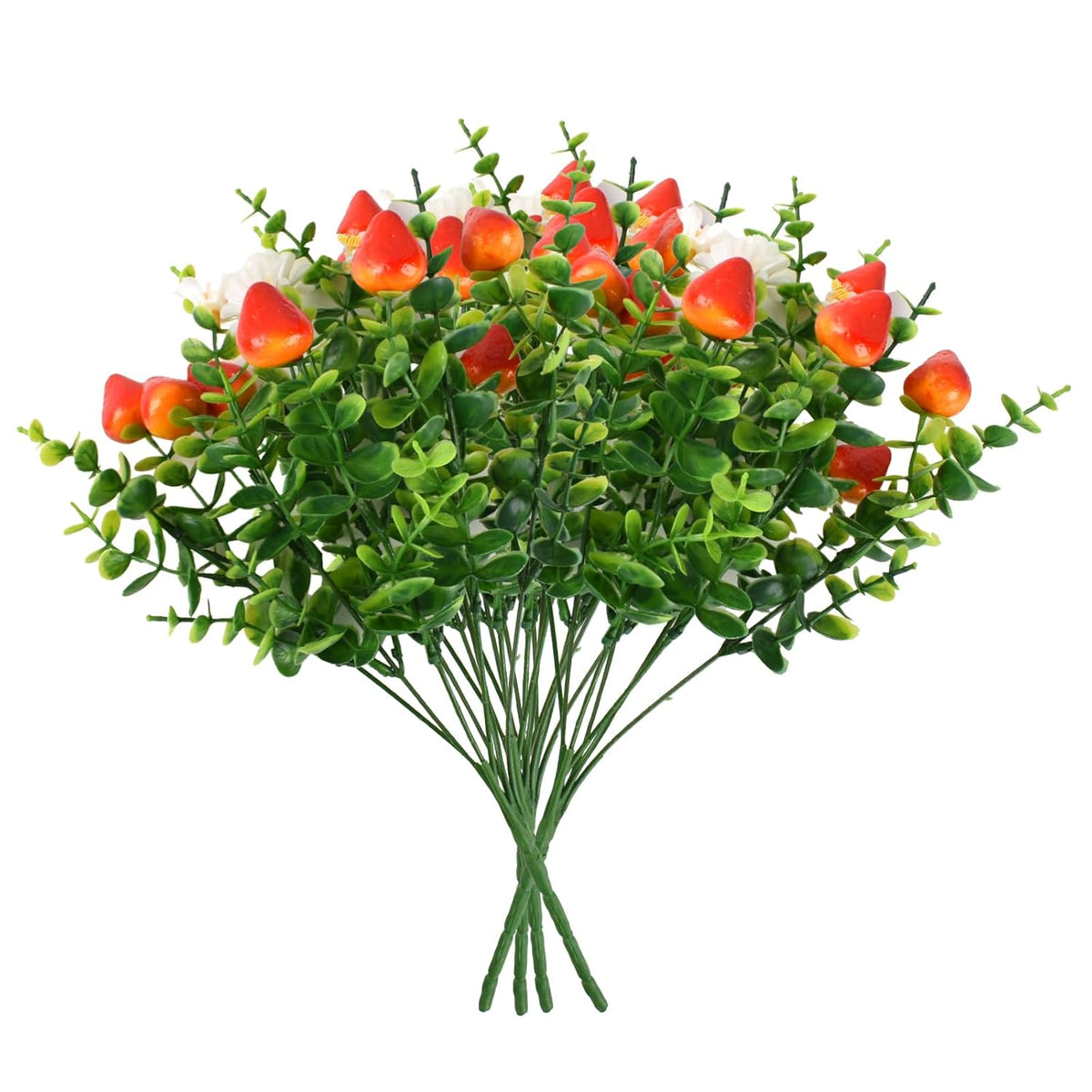 Artificial Strawberry Daisy Plants, 4 Pcs Fake Strawberries Berry For Wedding Party Table Centerpiece Home Kitchen Outdoor Decor
