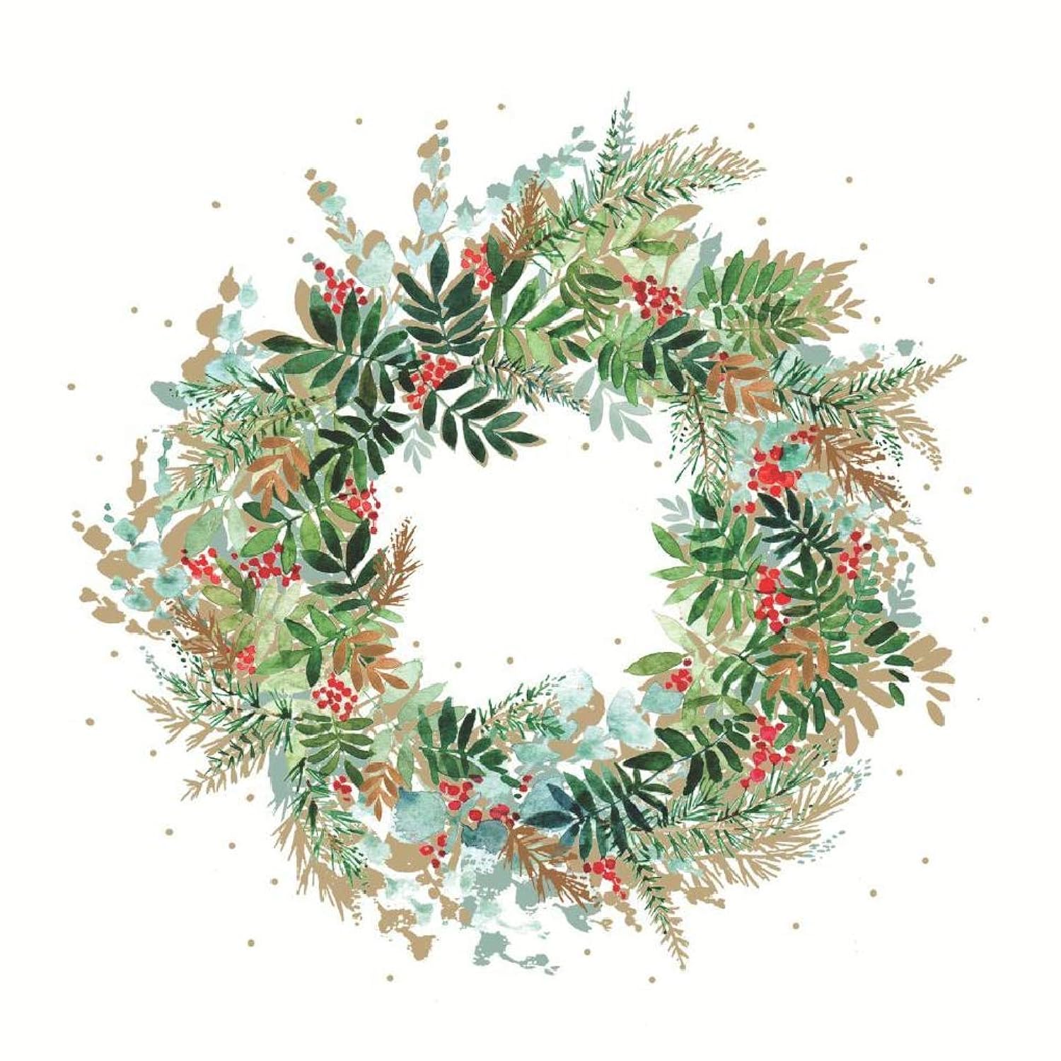 Christmas Hill Tree And Christmas Tree Wreath Party Napkins - 40 Count | 2 Packs Of 20Ct Cocktail Napkins | 5" X 5" | Soft 3-Ply Paper | Made In Germany