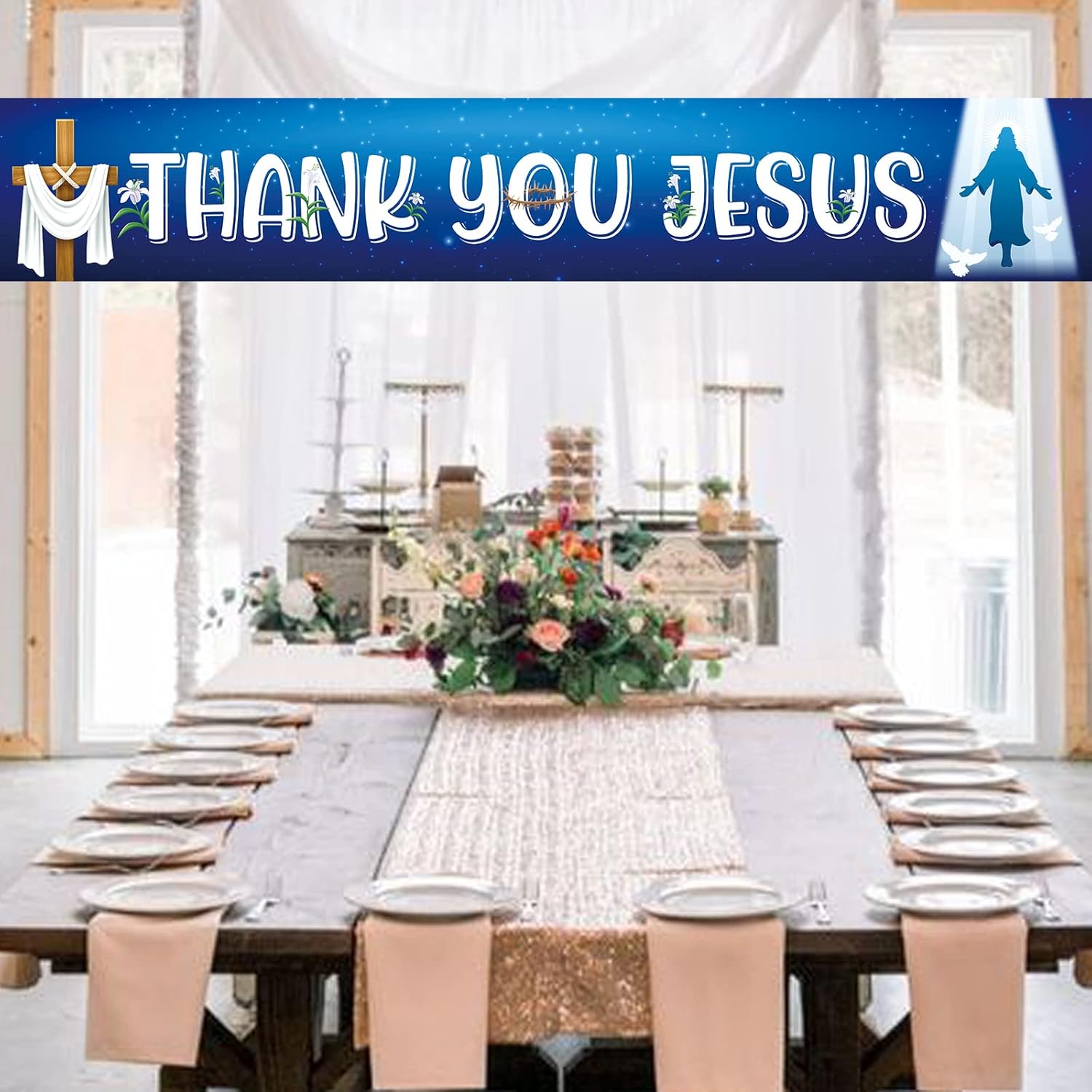 Thank You Jesus Banner,Yard Sign Christmas Baptism Banner,Jesus Is The Reason For The Season,God Bless Winter Holiday Party Supplies,Merry Christmas Party Decorations-9.8 X 1.6 Feet