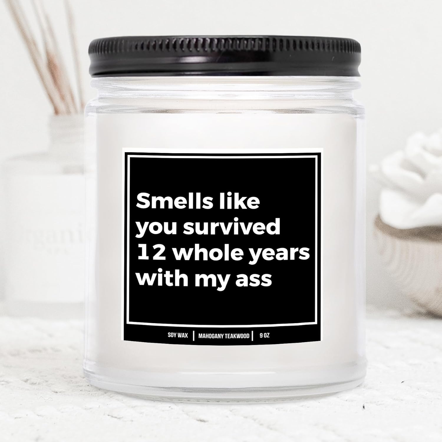 You Nique Designs 12 Year Anniversary Candle For Him And Her 9Oz Candle, 12Th Year Gift Idea For Him, 12 Year Wedding Anniversary For Husband, Wife, Couple, Him, Her (Mahogany Teakwood)