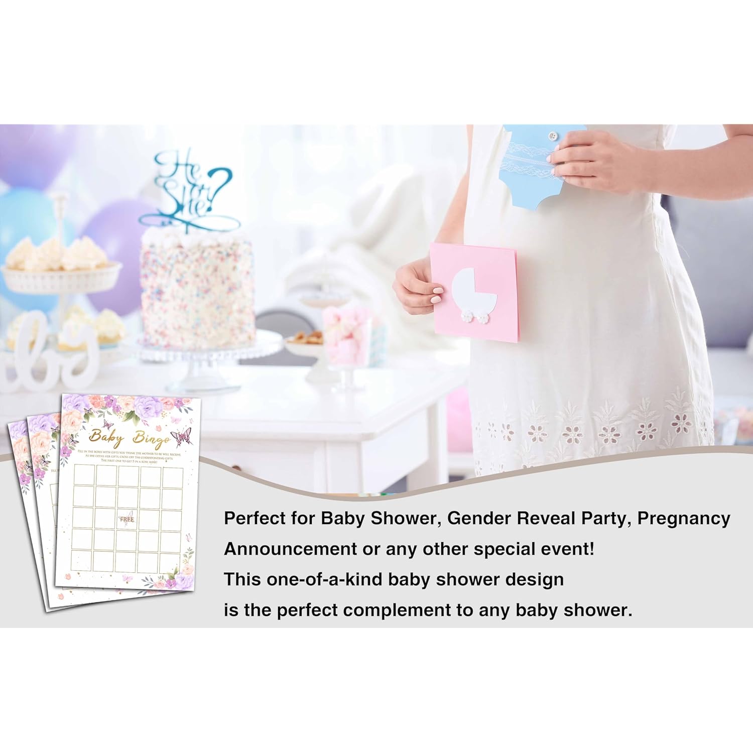Baby Shower Games For Girls, Purple Butterfly Bingo Game For Baby Shower, Purple Floral Gender Reveal Parties Decorations, 5" X 7" Double-Sided Cards(30 Games)-A03