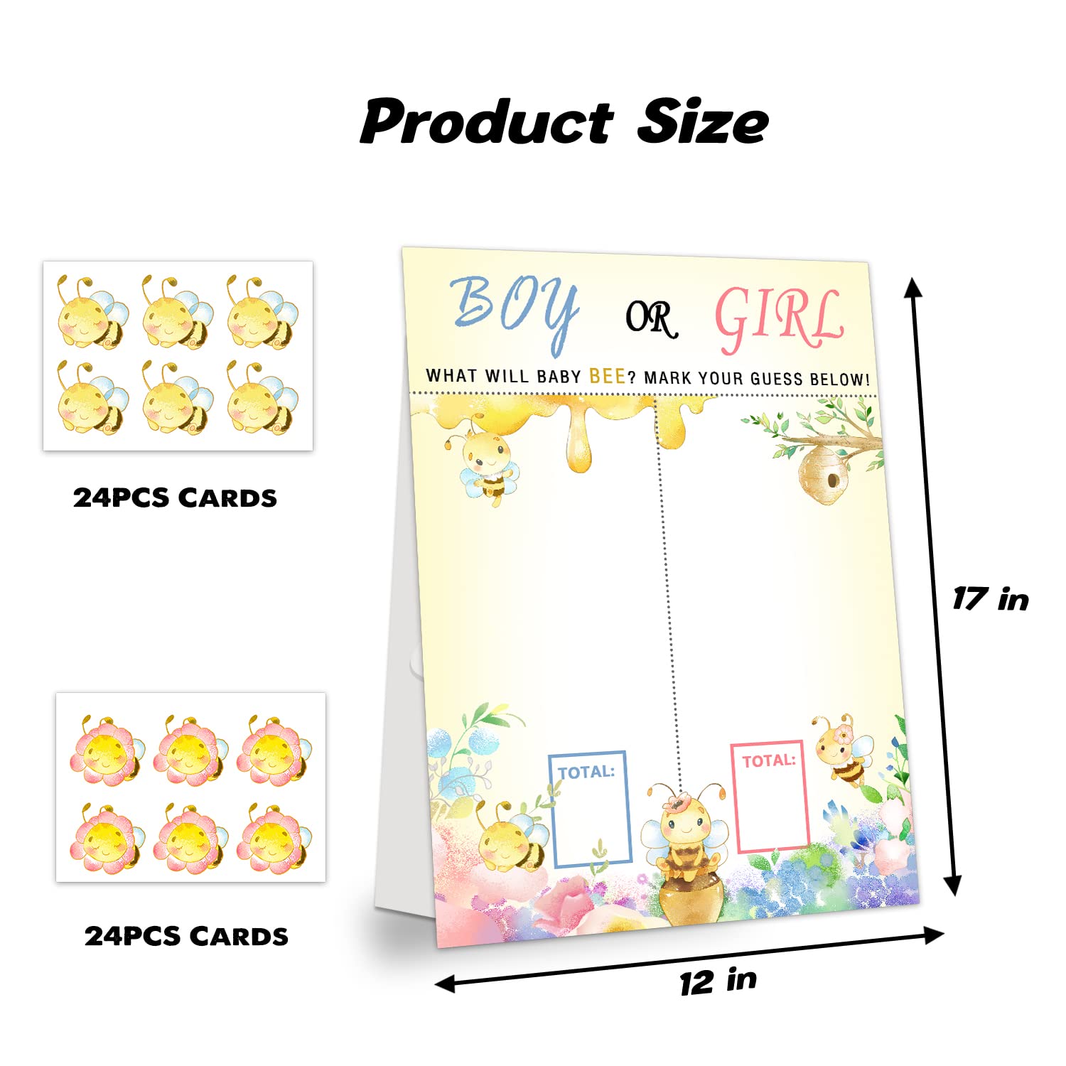 Boy Or Girl Voting Gender Reveal Bee Theme Party Game With 48 Pcs Voting Stickers, Baby Gender Reveal Games Voting Board With Stand 12 X 15 Inch, Gender Reveal Party Supplies
