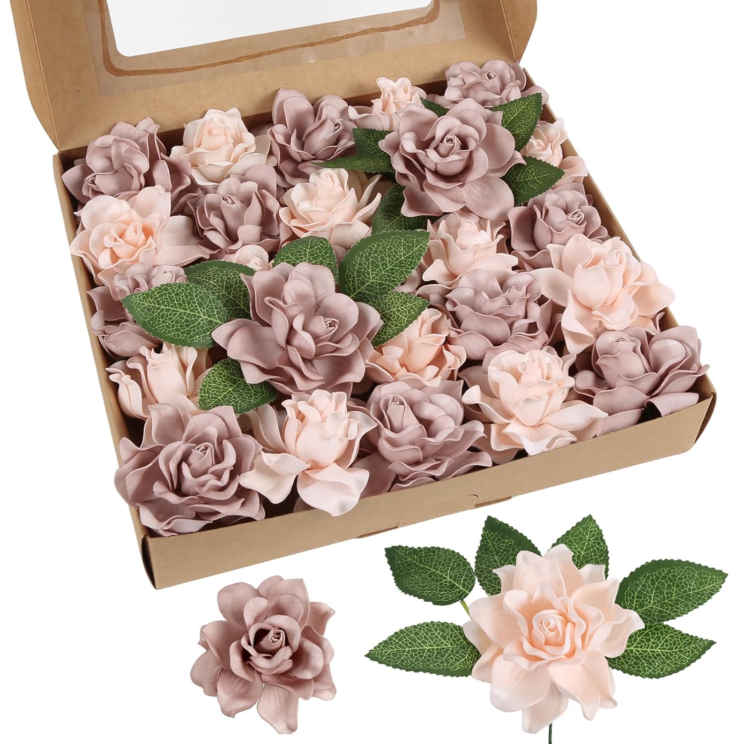Gardenia Flowers Artificial 25Pcs Dusty Pink Shades Foam Flowers Fake Rose Heads For Diy Wedding Bouquets Home Party Cake Corsage Garland Decor(Dusty Pink Shades)