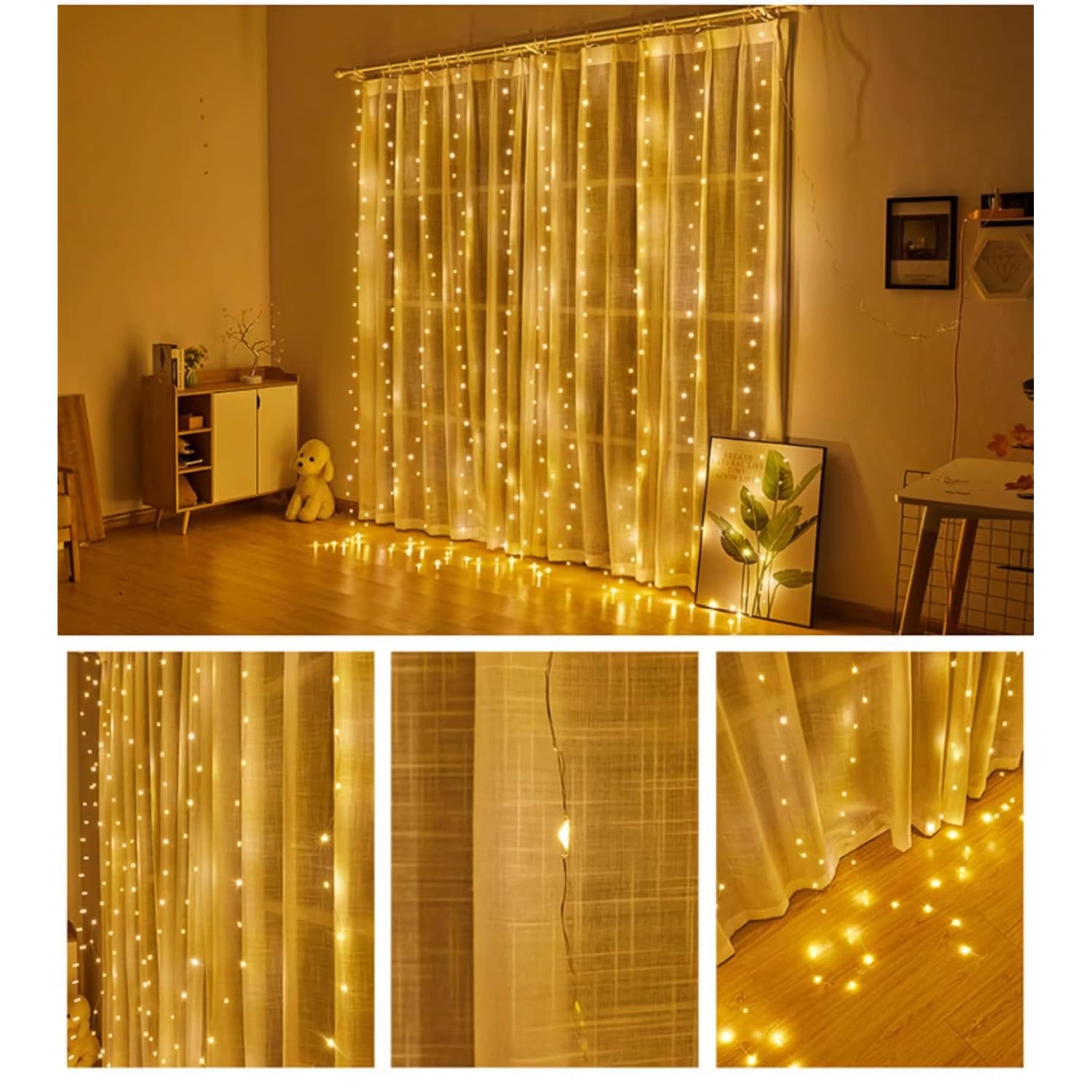 300 Led Curtain String Lights, Twinkle Fairy Lights For Bedroom With 8 Lighting Modes, Usb Christmas Lights For Party Ho