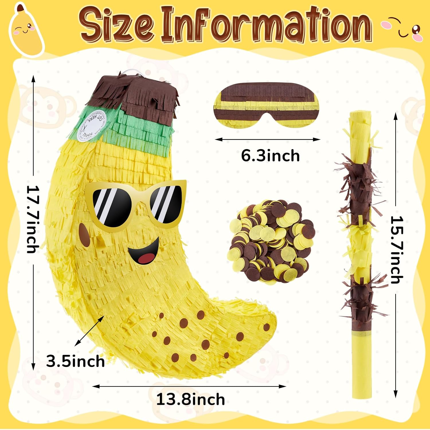 4 Pcs Banana Fruit Summer Luau Party Game Supplies 17. 5Inch Banana Birthday Decorations With Blindfold Bat And Confetti For Hawaiian Tropical Fiestas Carnival Party Game