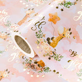Baby Girl Wrapping Paper Roll - Mini Roll - 17 Inch X 16.5 Feet - Gold Foil Cute Giraffe Design For Kids Girls Baby Shower, Birthday