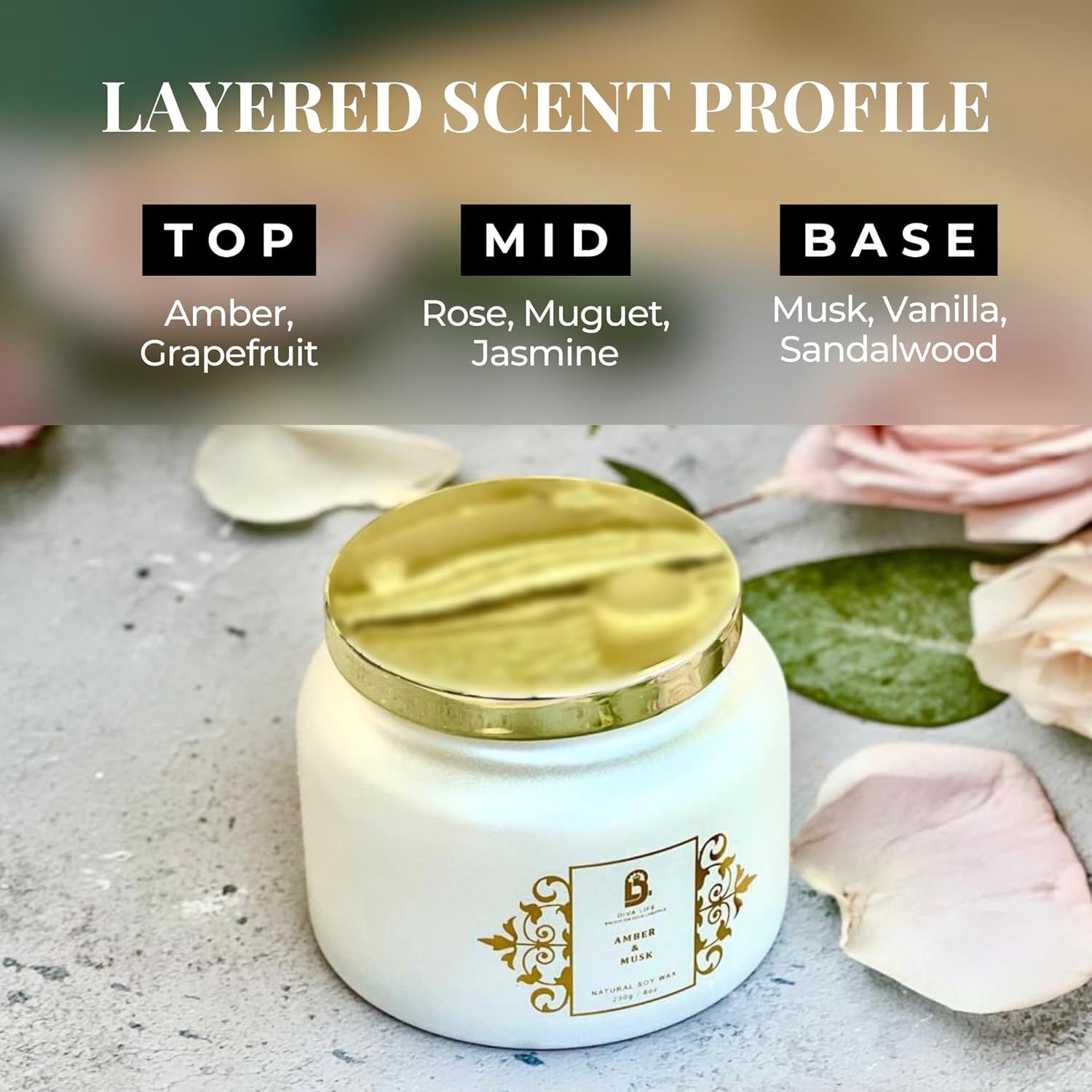 Amber Musk Glass Jar Candle – Handcrafted Wood Wick Soy Candles – Spiced & Woody Scent Aromatherapy Candle – Smokeless & Long Lasting Aromatic Candles W/ 35 Hour Burn Time