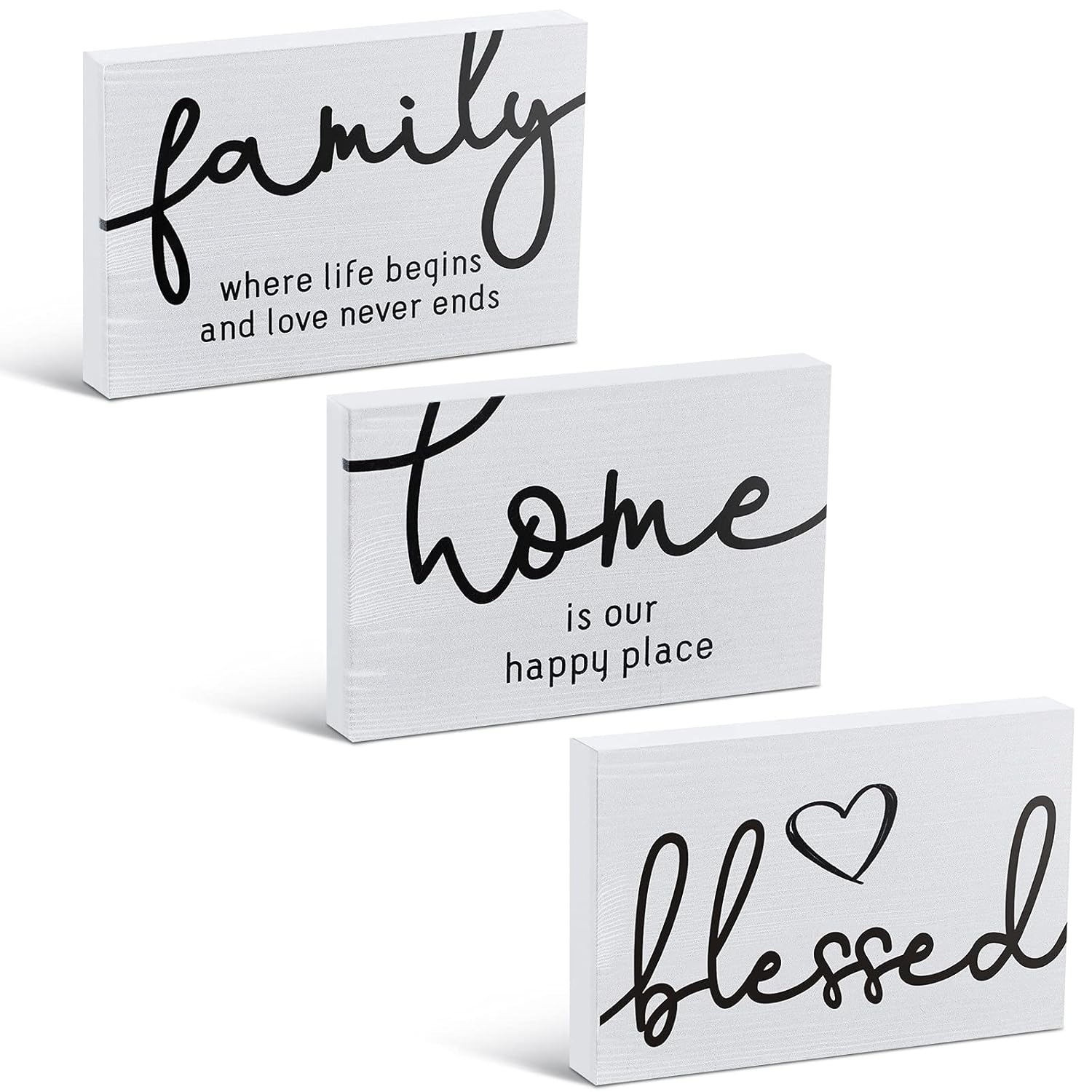 3 Pcs Family Home Blessed Rustic Wood Sign Mini Wood Decorative Farmhouse Woodworks Table Shelves Decorations Sign For Bedroom Kitchen Living Room Table Decor(White,4.25 X 2.76 X 0.59 In)