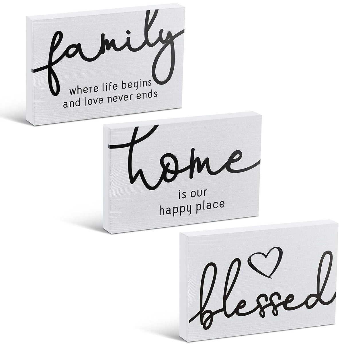 3 Pcs Family Home Blessed Rustic Wood Sign Mini Wood Decorative Farmhouse Woodworks Table Shelves Decorations Sign For Bedroom Kitchen Living Room Table Decor(White,4.25 X 2.76 X 0.59 In)