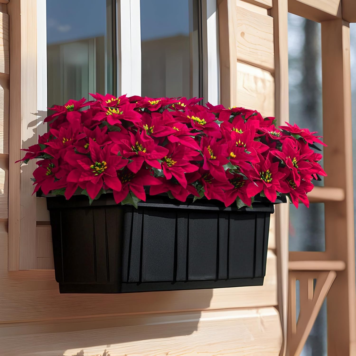 8 Pack 7 Heads 17In Poinsettia Christmas Flowers Artificial Velvet Fake Poinsettia Bouquet, Indoor & Outdoor Christmas Tree Decorations For Vase Table Porch Garden Decor, Red