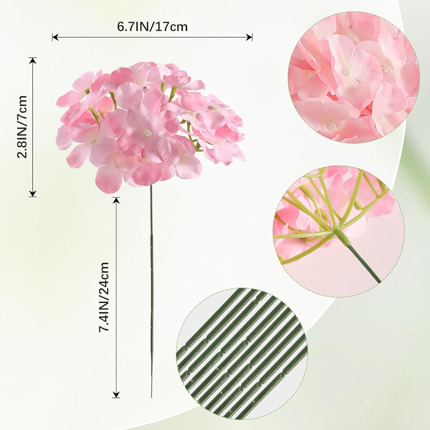 24 Pcs Pink Hydrangea Artificial Flowers Bulk, Faux Hydrangea Full Flowers Heads With Stems, Fake Silk Flowers For Wedding, Garden, Home, Party Decoration