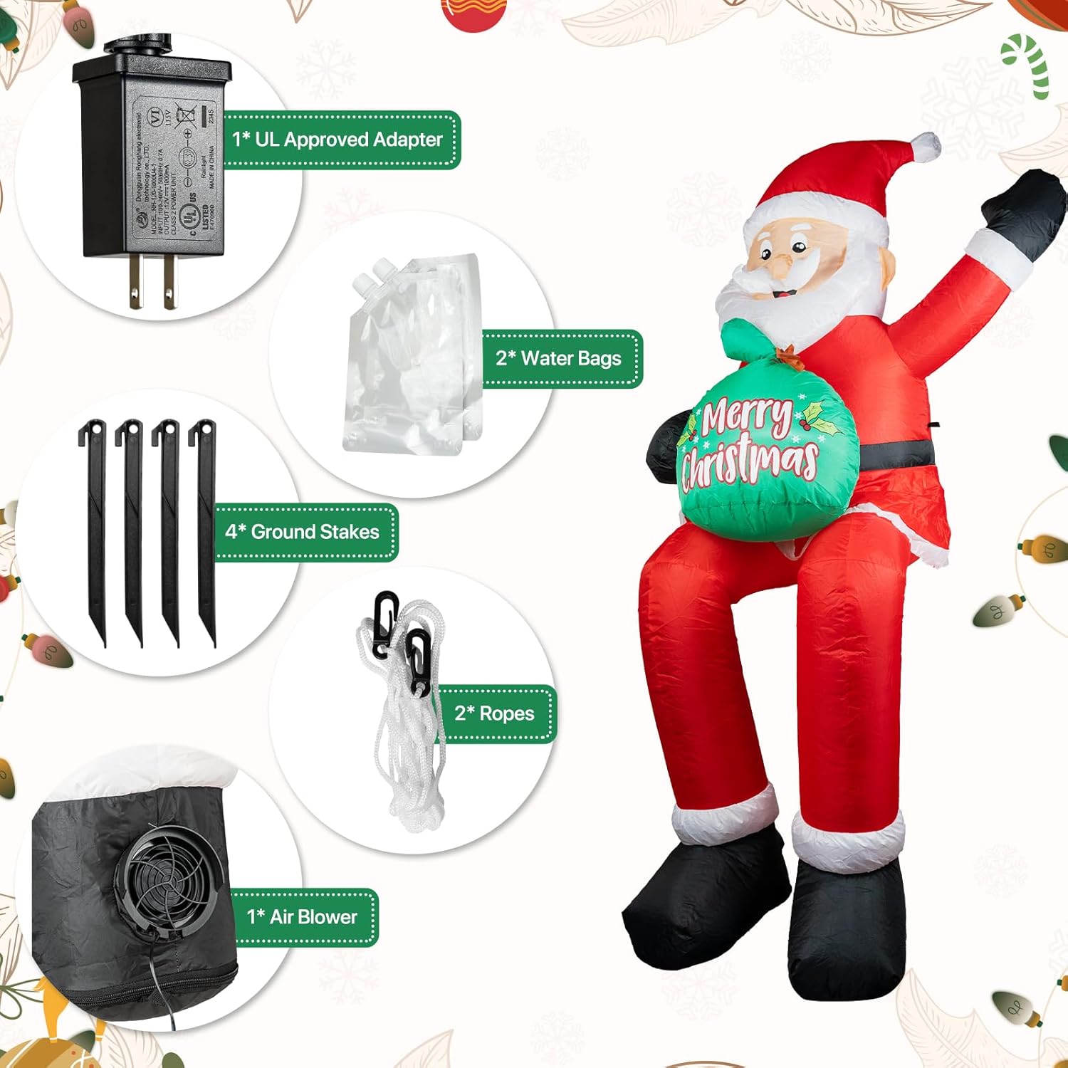 5.6 Ft Christmas Inflatable Santa Claus Built-In Led Lights, Blow Up Outdoor Yard Decoration For Xmas Holiday Party Gard