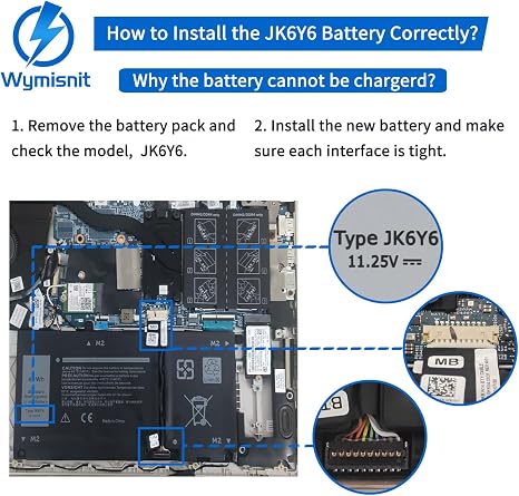 Dell 40Wh JK6Y6 Laptop Battery Replacement for Inspiron Latitude Vostro CF5RH C5KG6
