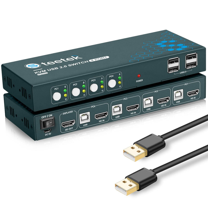 Hdmi 4 Port Kvm Switch Box For 4 Computers Share 1 Monitor, 4K@60Hz 4X1 Kvm Sw