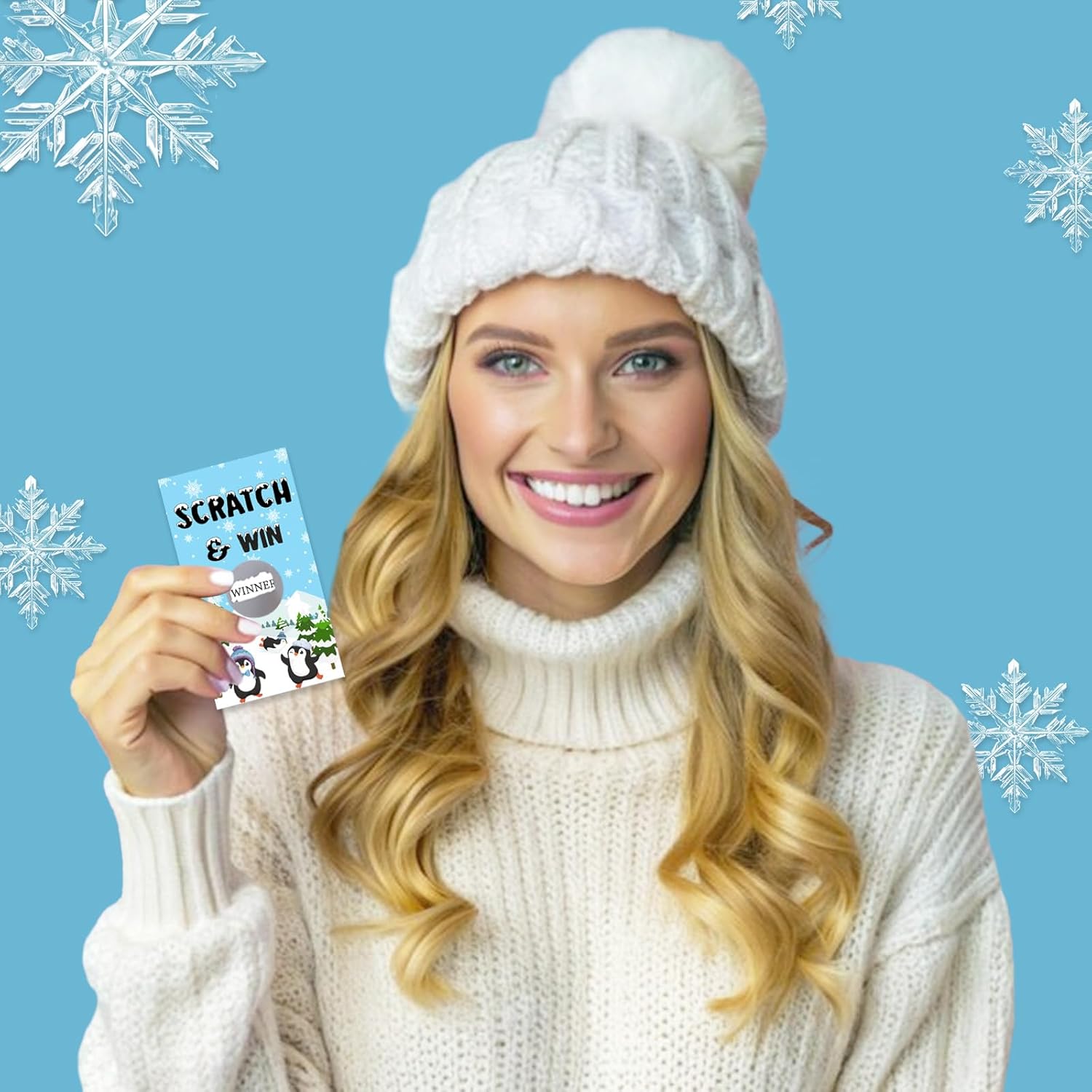 50 Pcs Penguin Scratch Off Cards, Winter Holiday Party Game, Snow Snowflake Lottery Prize Raffle Tickets For Penguin Baby Shower Birthday Gender Reveal